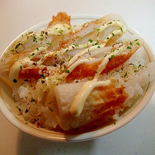 麺つゆ/マヨ/削り粉で　竹輪ご飯